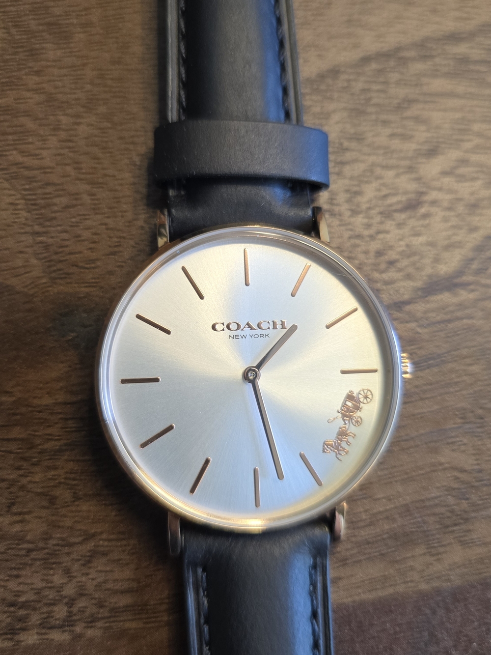 COACH Womens Classic Rose Gold Case Watch with Black Leather Strap - Picture 16 of 16